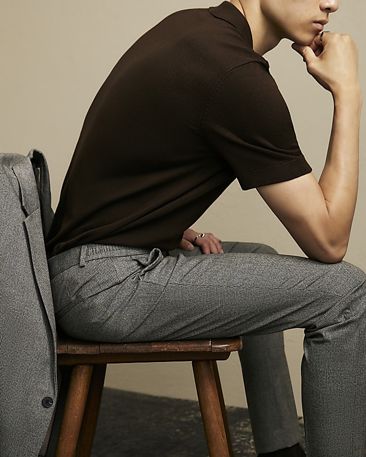 Grey Slim Fit Puptooth Suit Trousers