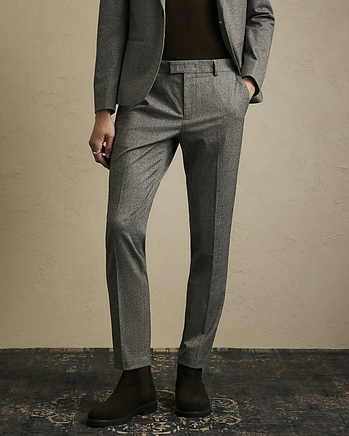 Grey Slim Fit Puptooth Suit Trousers