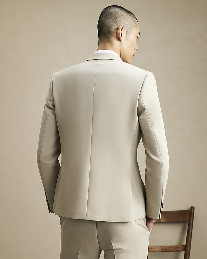 Beige Skinny Fit Suit Jacket