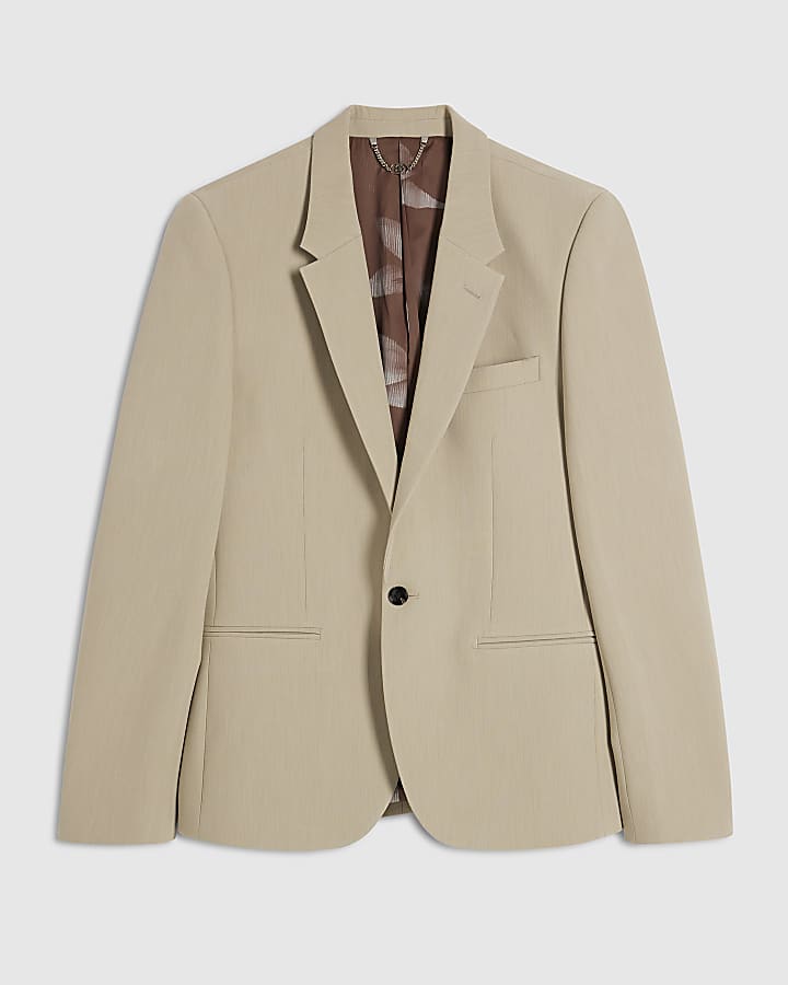 Beige Skinny Fit Suit Jacket