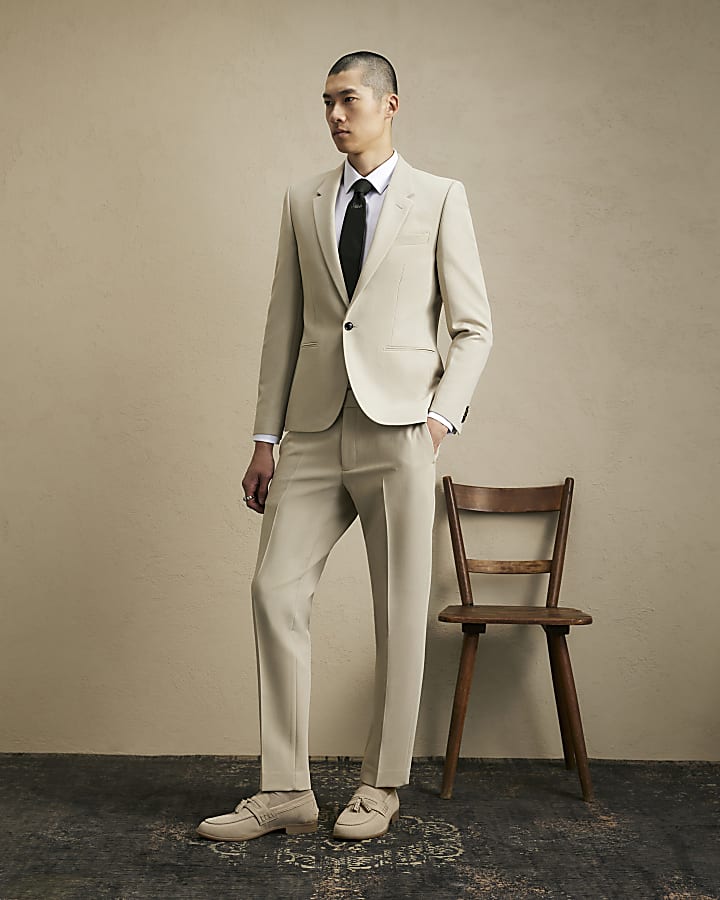 Beige Skinny Fit Suit Jacket