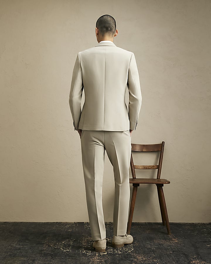 Beige Skinny Fit Suit Trousers