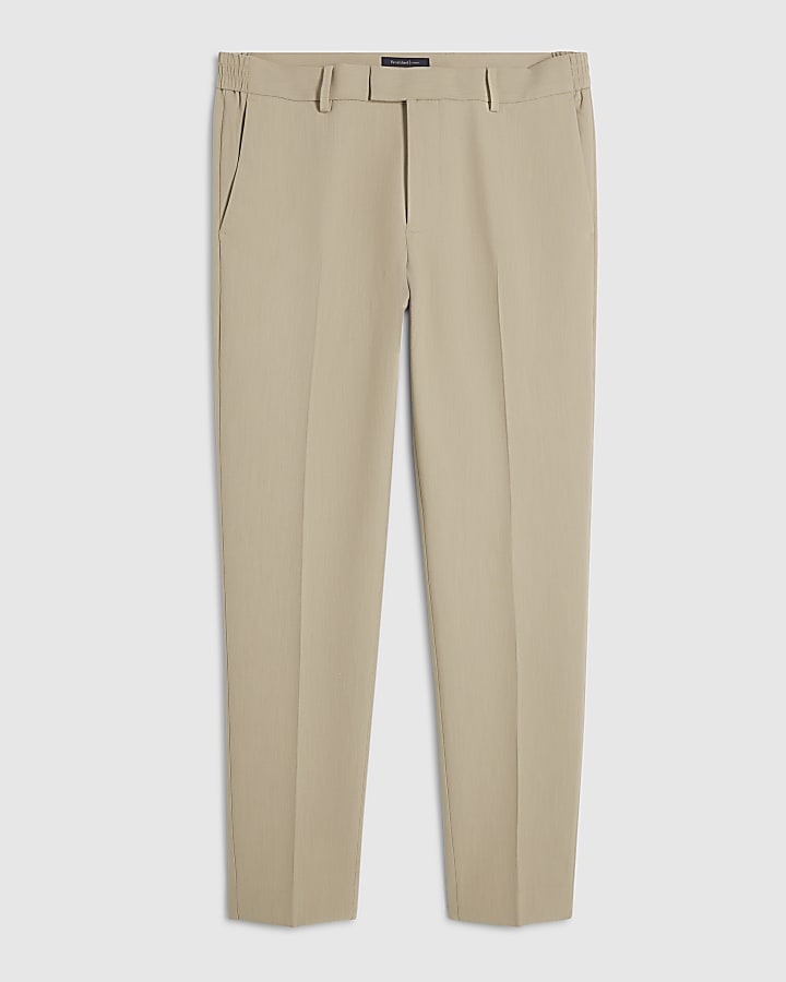 Beige Skinny Fit Suit Trousers