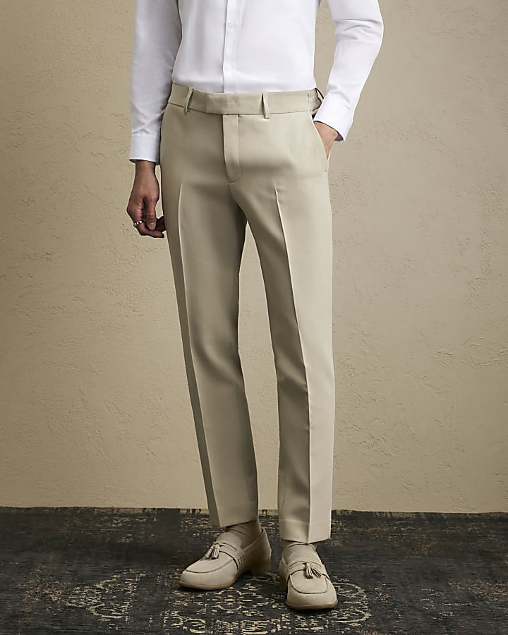 Beige Skinny Fit Suit Trousers