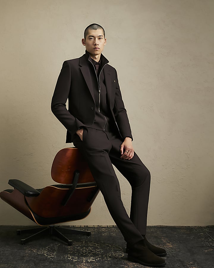 Brown Skinny Fit Suit Jacket
