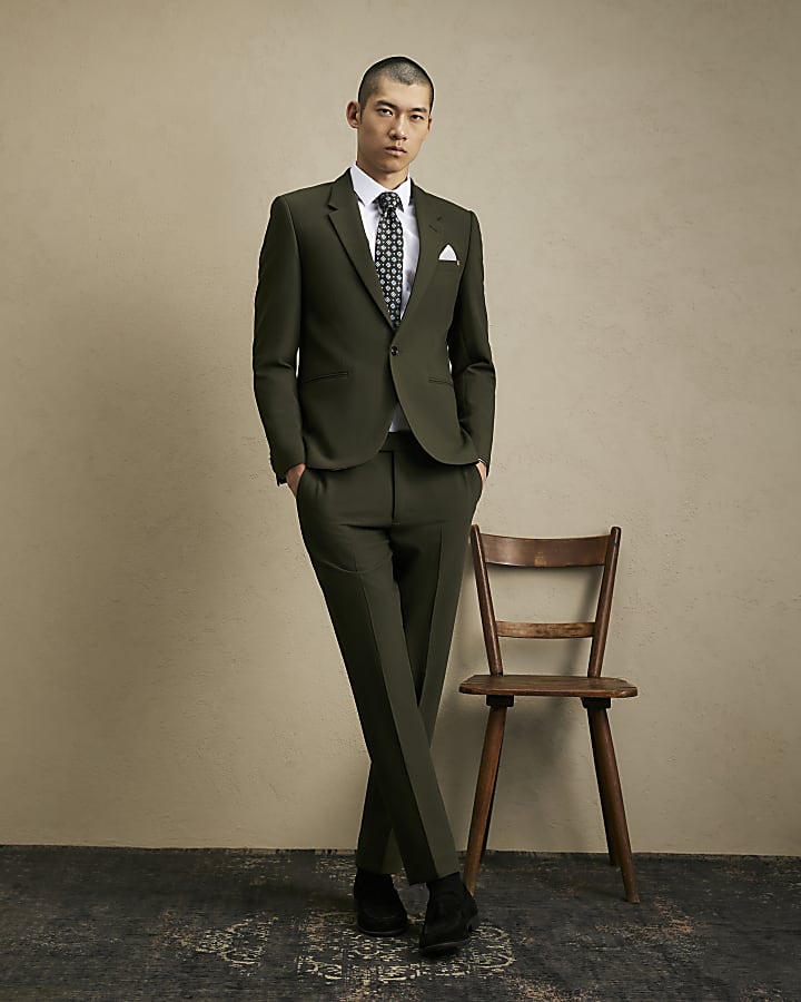 Khaki Skinny Fit Suit Trousers