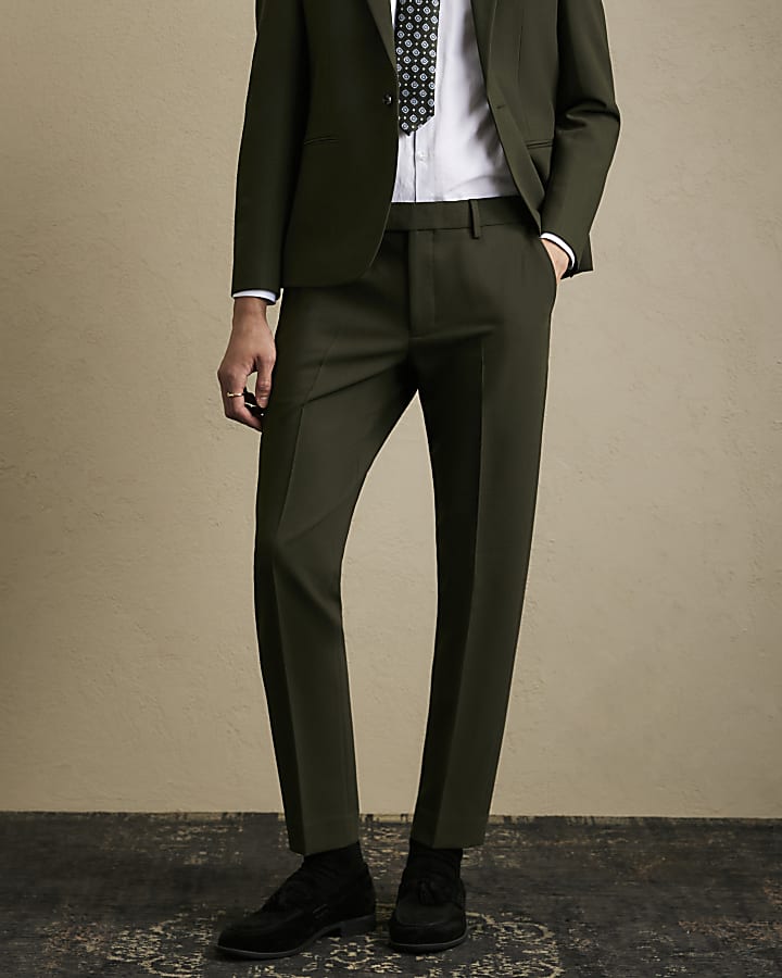 Khaki Skinny Fit Suit Trousers