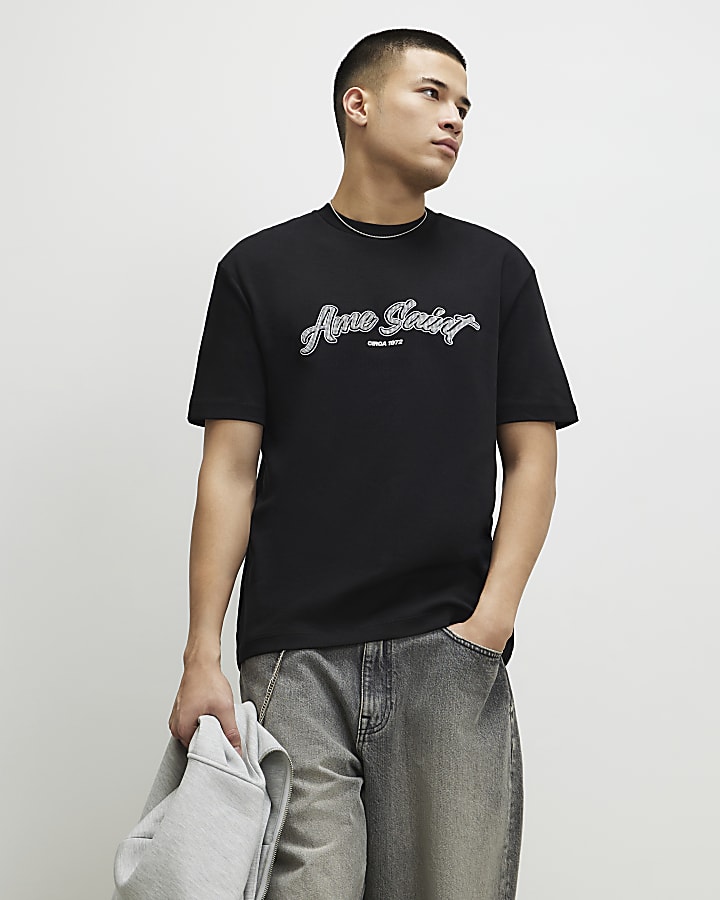 Black Regular Fit Houndstooth T-Shirt