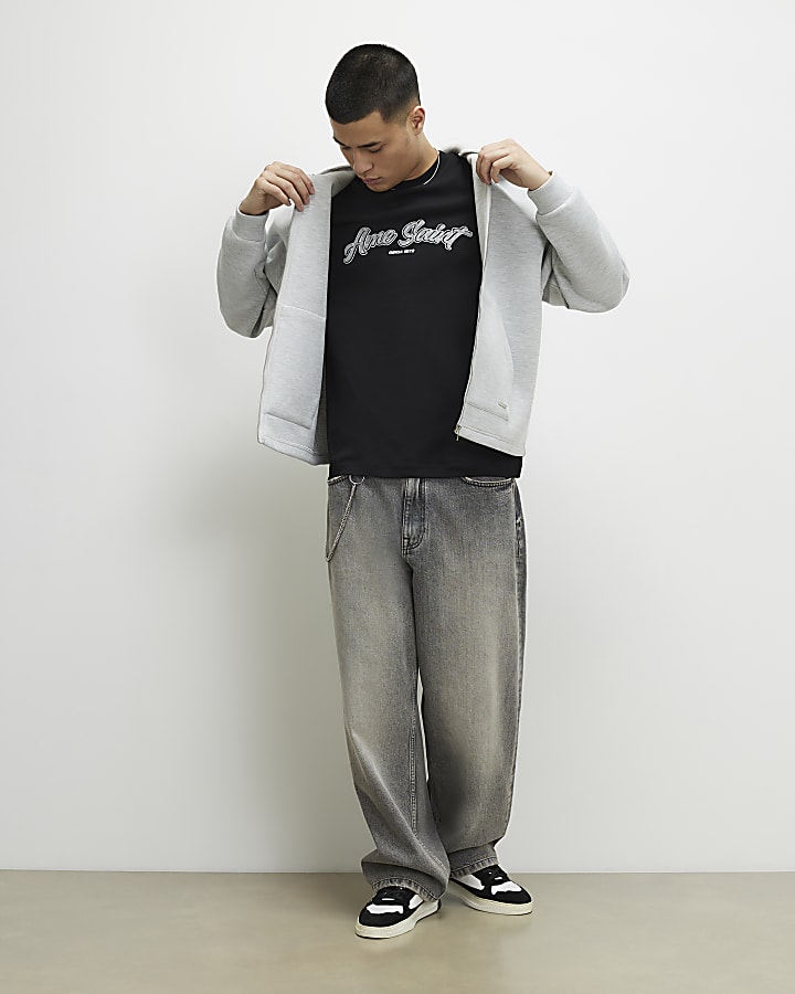 Black Regular Fit Houndstooth T-Shirt