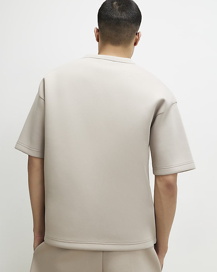 Beige Oversized Fit V Neck Premium T-Shirt