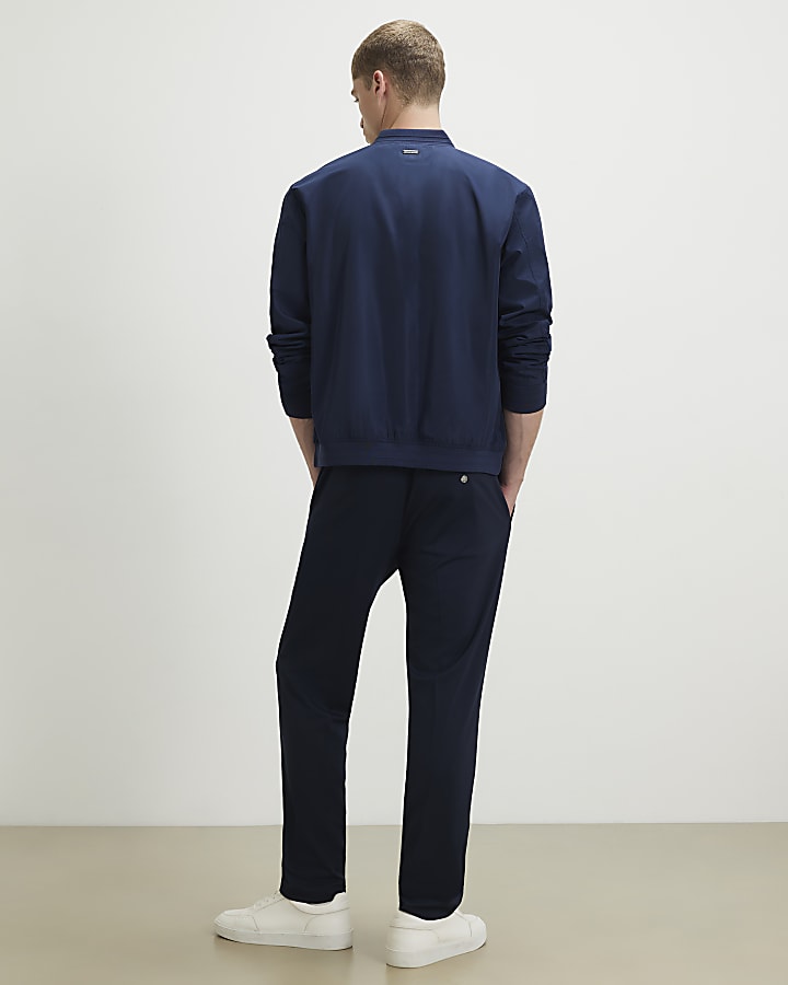 Navy Slim Fit Textured Suit Trousers