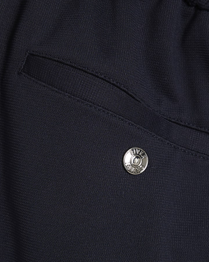 Navy Slim Fit Textured Suit Trousers