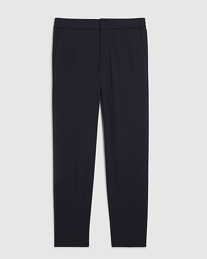 Navy Slim Fit Textured Suit Trousers