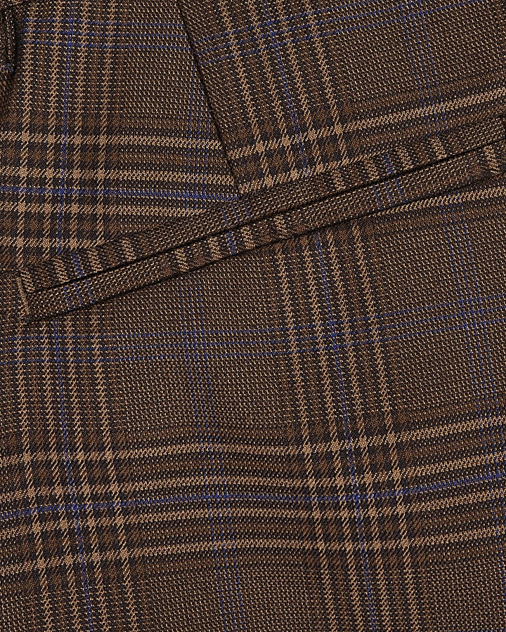 Brown Wide Leg Check Suit Trousers