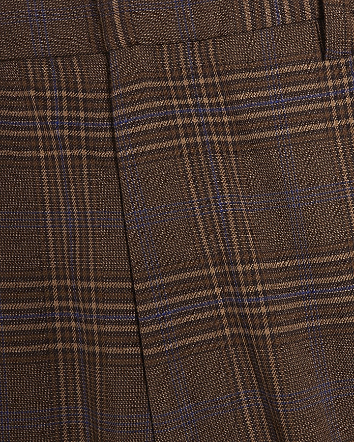 Brown Wide Leg Check Suit Trousers