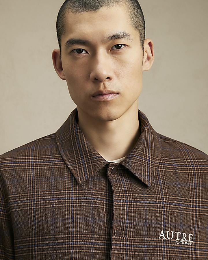 Brown Regular Fit Check Autre Suit Jacket