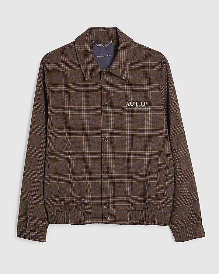 Brown Regular Fit Check Autre Suit Jacket