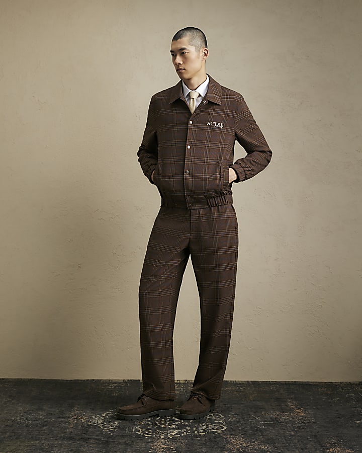 Brown Regular Fit Check Autre Suit Jacket
