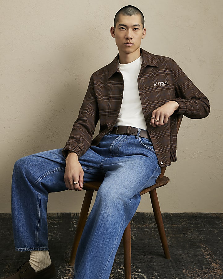 Brown Regular Fit Check Autre Suit Jacket
