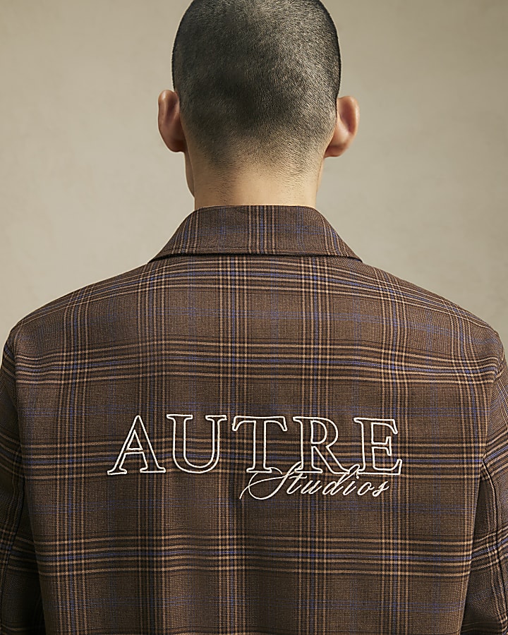 Brown Regular Fit Check Autre Suit Jacket