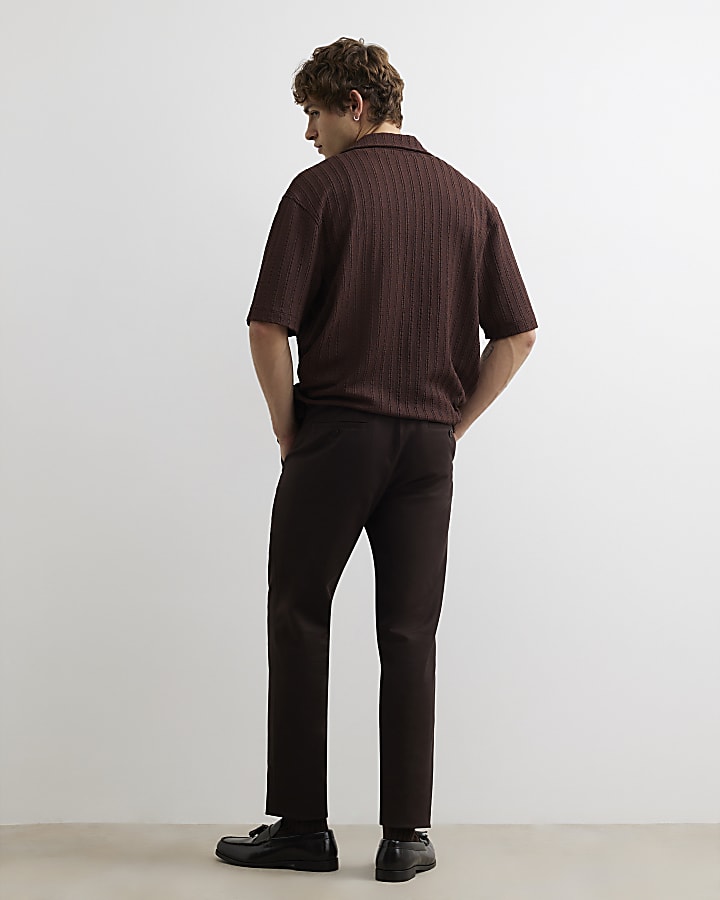 Brown Slim Fit Cotton Blend Chino Trousers