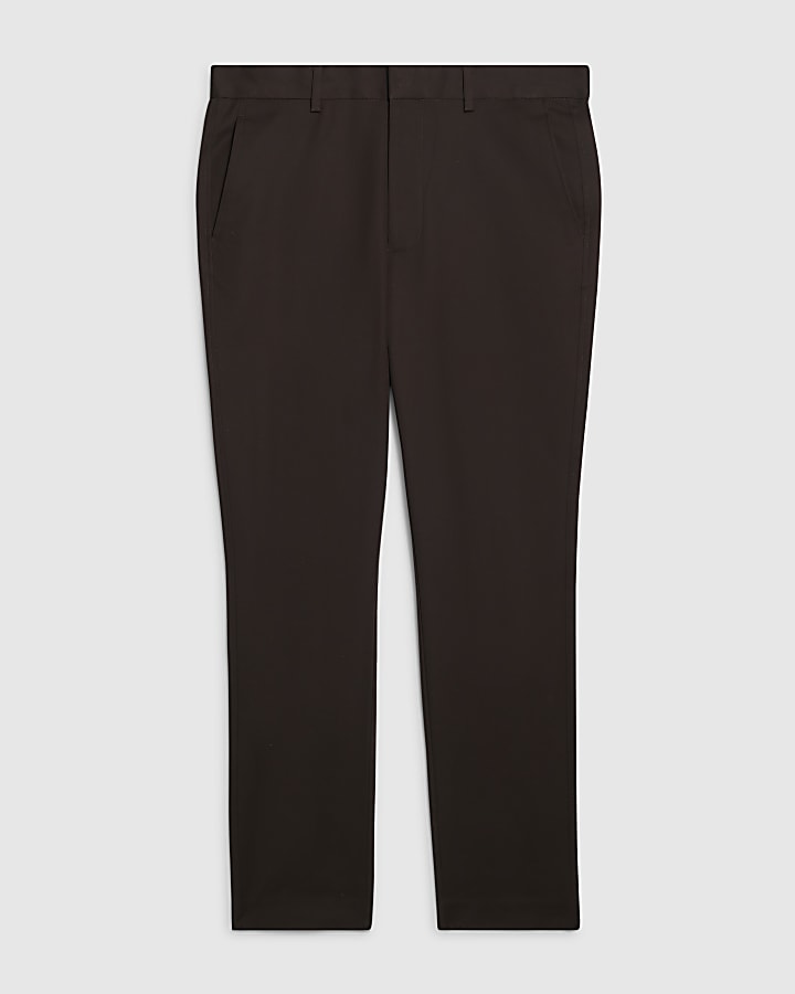 Brown Slim Fit Cotton Blend Chino Trousers