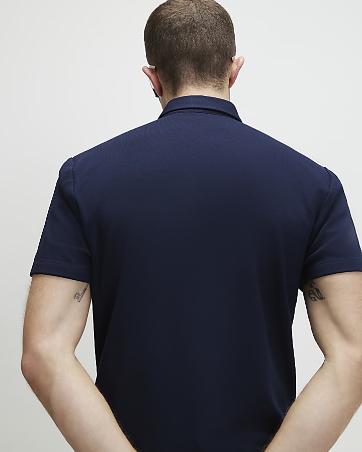 Navy Muscle Fit Pique Shirt