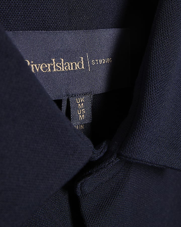 Navy Muscle Fit Short Sleeve Pique Shirt