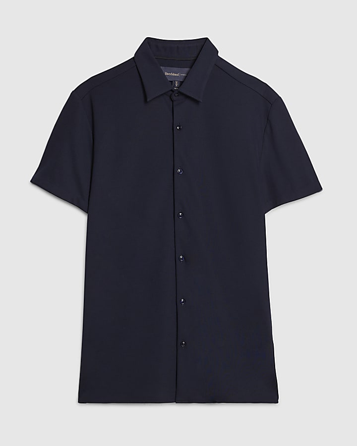 Navy Muscle Fit Short Sleeve Pique Shirt