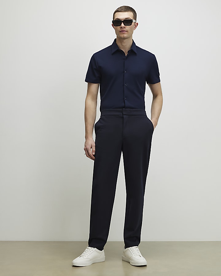 Navy Muscle Fit Pique Shirt