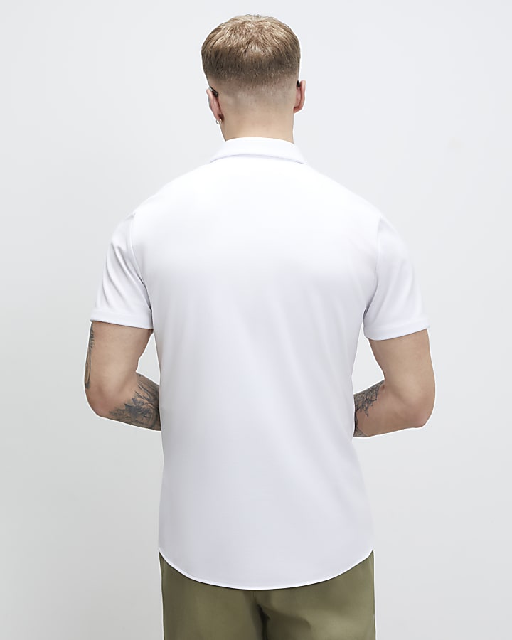 White Muscle Fit Pique Shirt