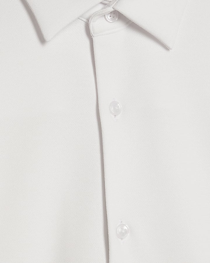 White Muscle Fit Pique Shirt