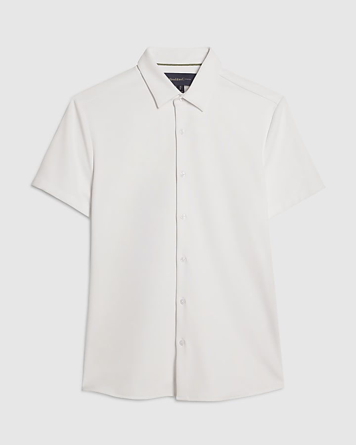 White Muscle Fit Pique Shirt