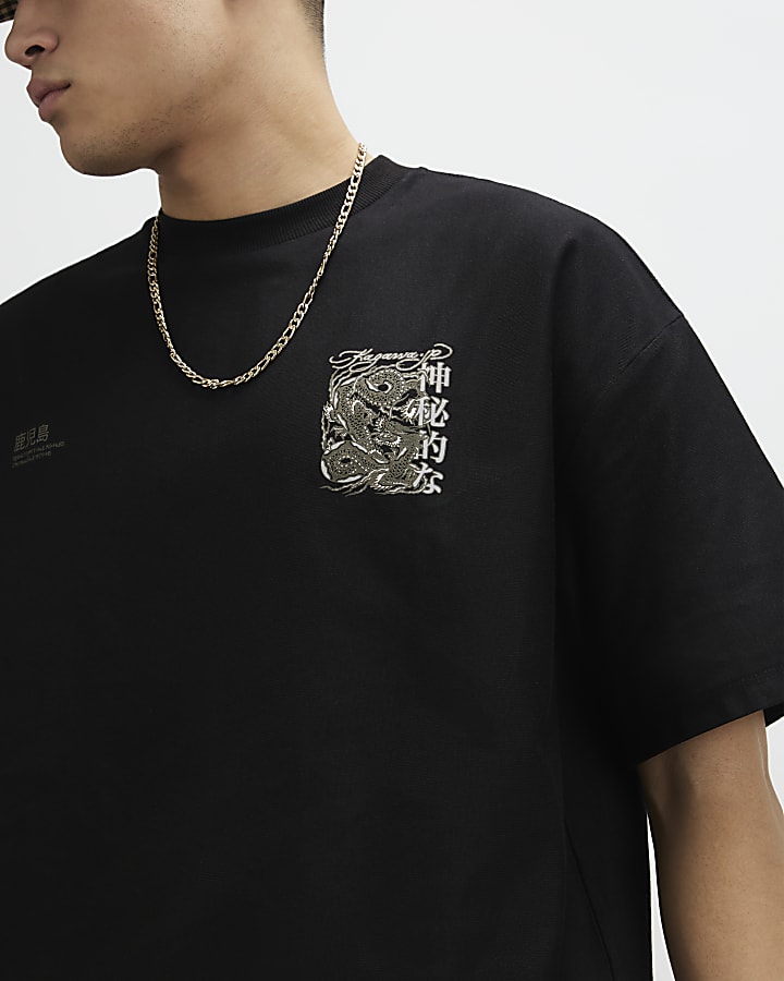 Black Oversized Fit Kagawa Dragon T-Shirt