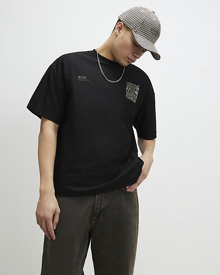 Black Oversized Fit Kagawa Dragon T-Shirt