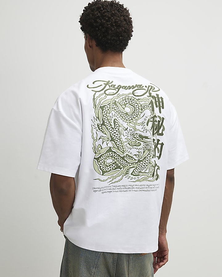 White Oversized Fit Kagawa Dragon T-Shirt