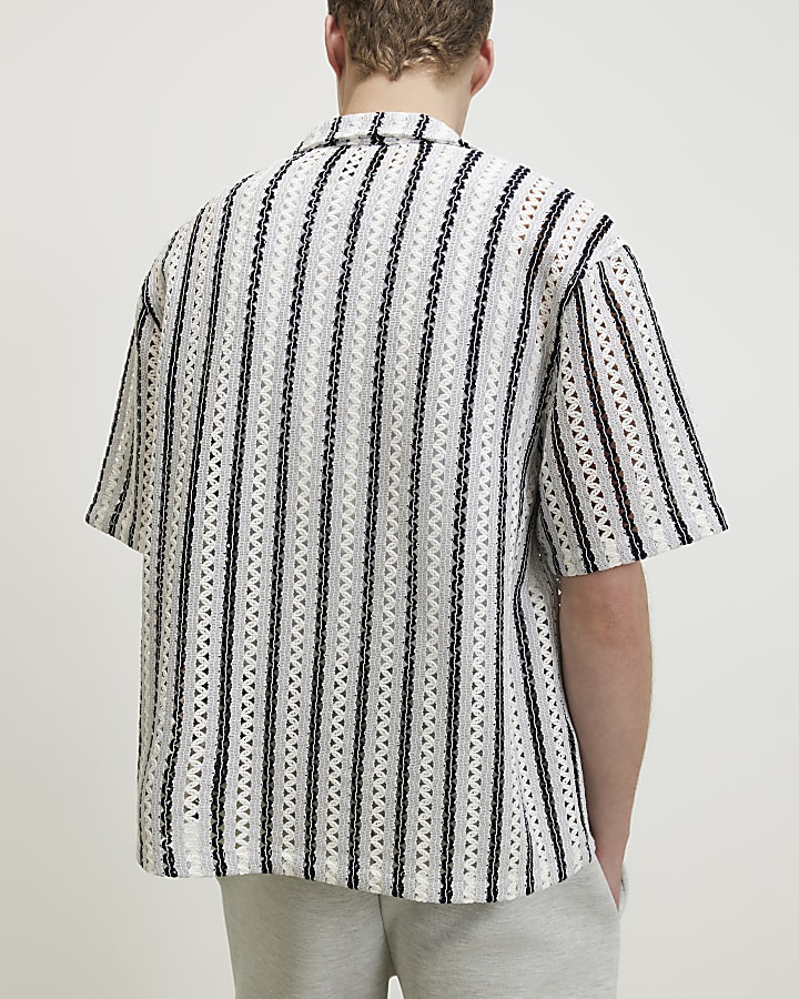 Navy Crochet Stripe Shirt