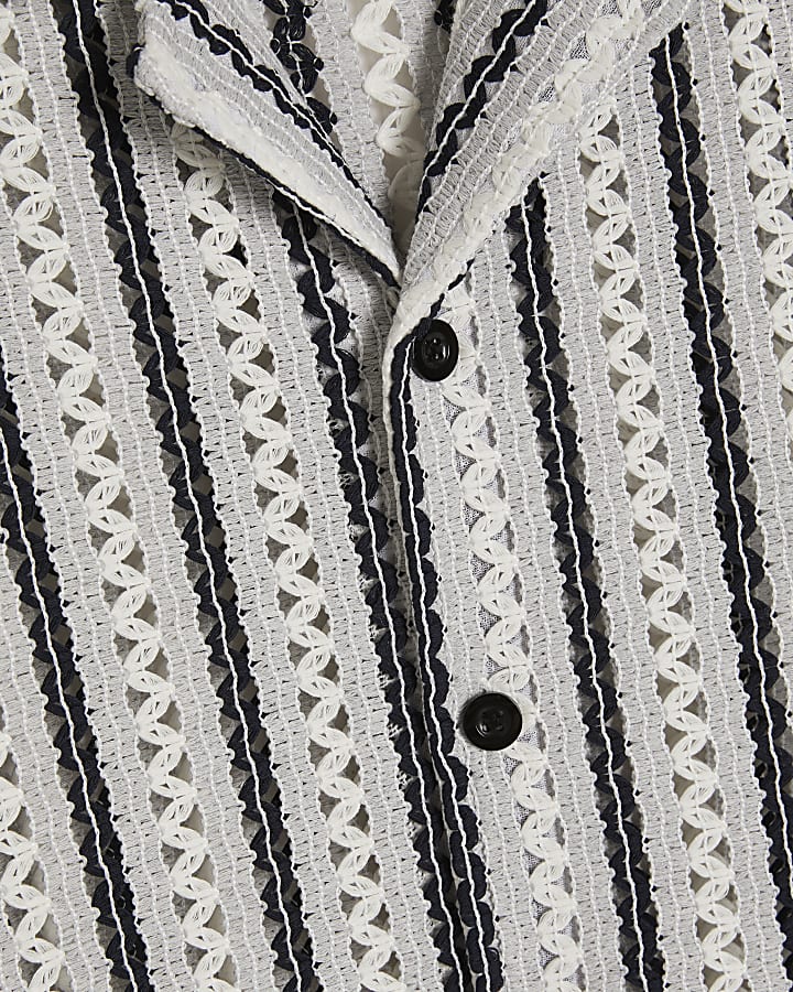 Navy Crochet Stripe Shirt