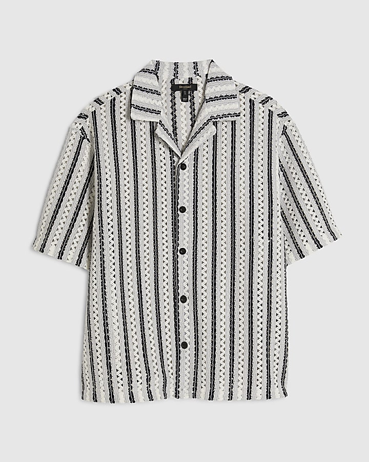 Navy Crochet Stripe Shirt