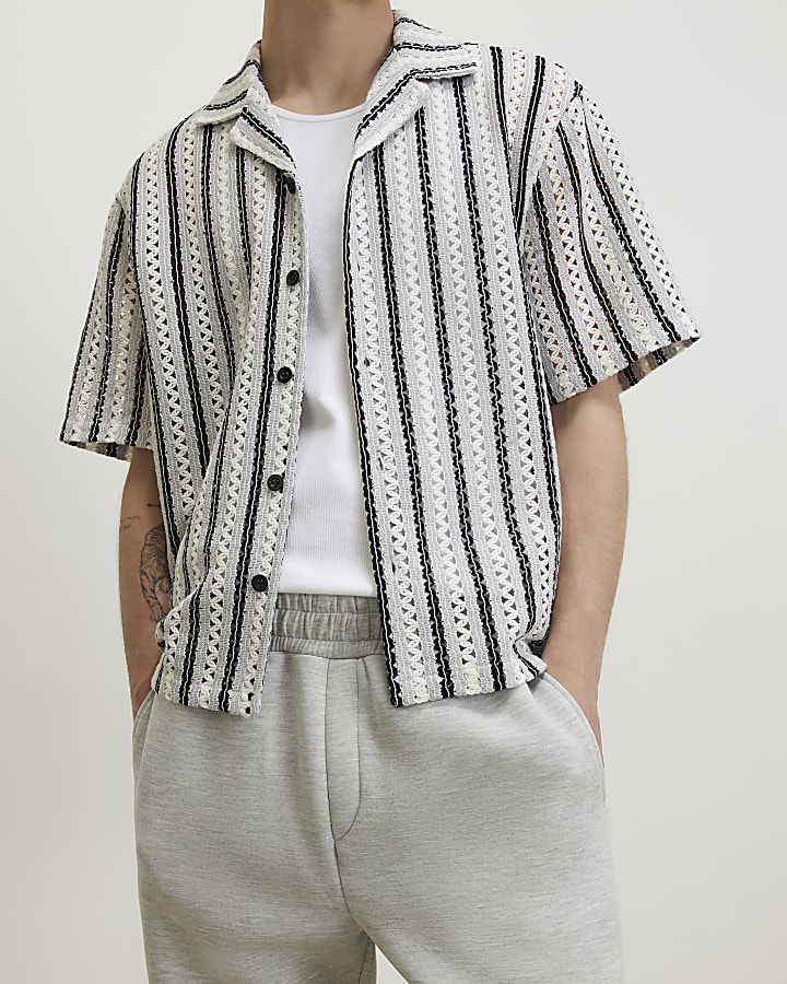 Navy Crochet Stripe Shirt