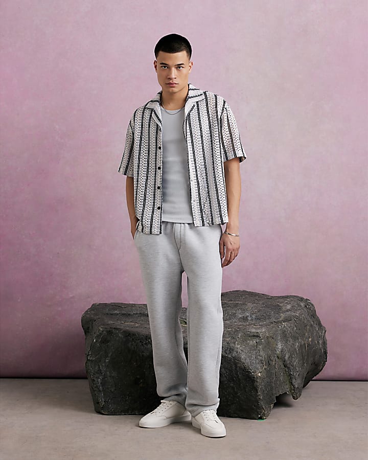 Navy Crochet Stripe Shirt