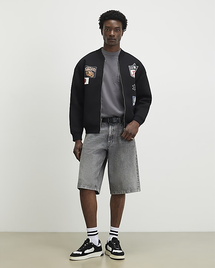 Black Regular Fit Kazaki Bomber Jacket