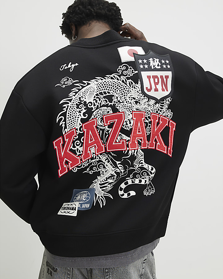 Black Regular Fit Kazaki Bomber Jacket