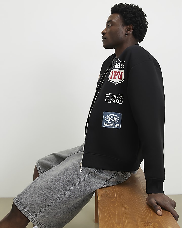 Black Regular Fit Kazaki Bomber Jacket