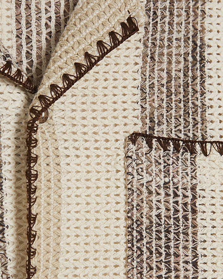 Beige Regular Fit Stripe Crochet Shirt