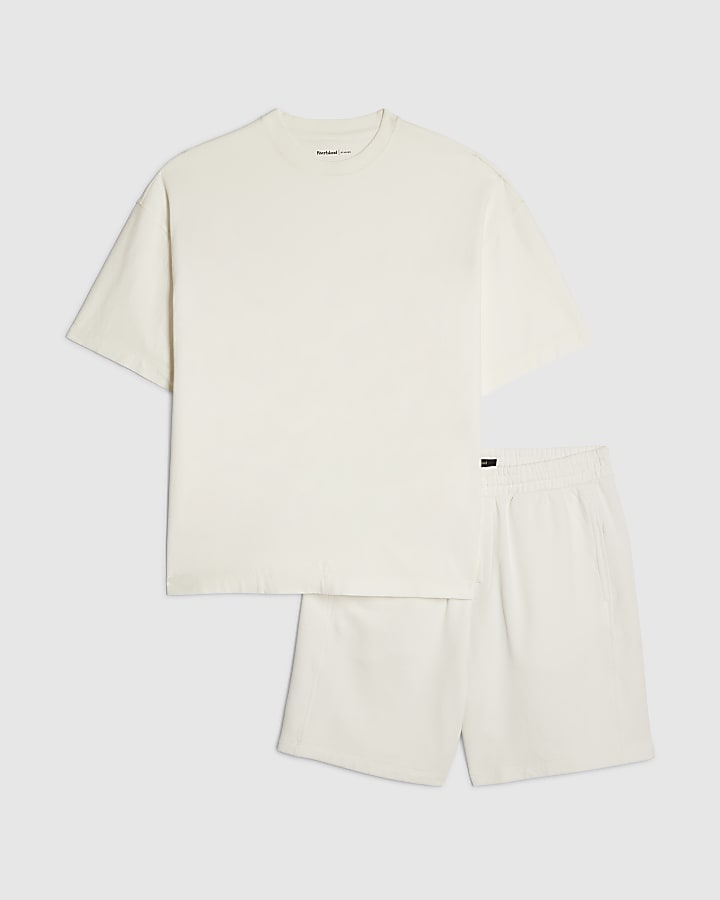 Cream Oversized Fit Washed T-Shirt Set
