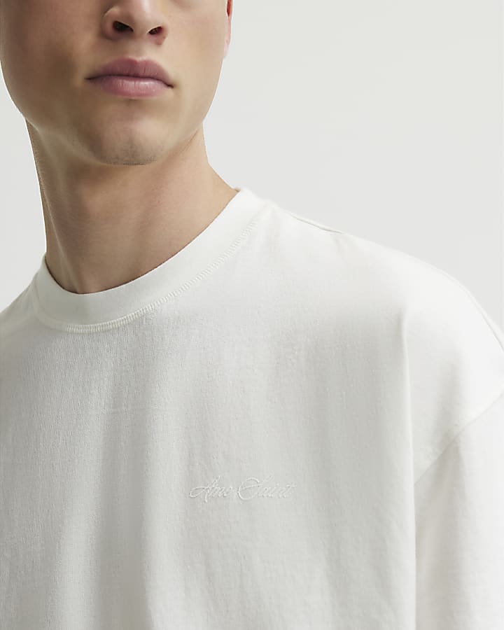 Cream Oversized Fit Washed T-Shirt Set