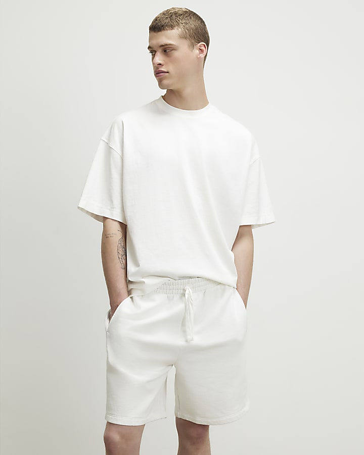 Cream Oversized Fit Washed T-Shirt Set