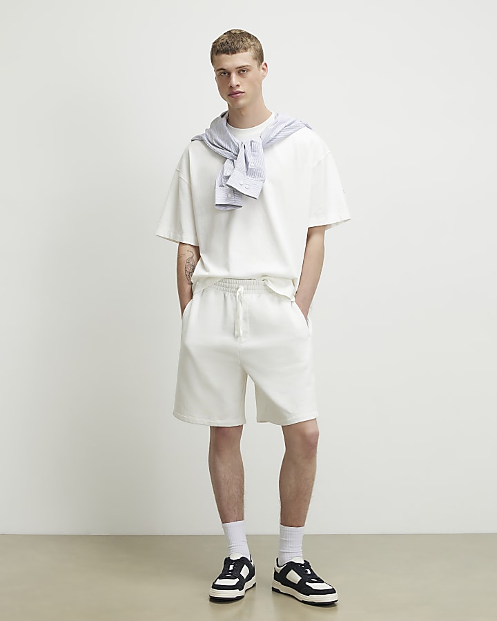 Cream Oversized Fit Washed T-Shirt Set