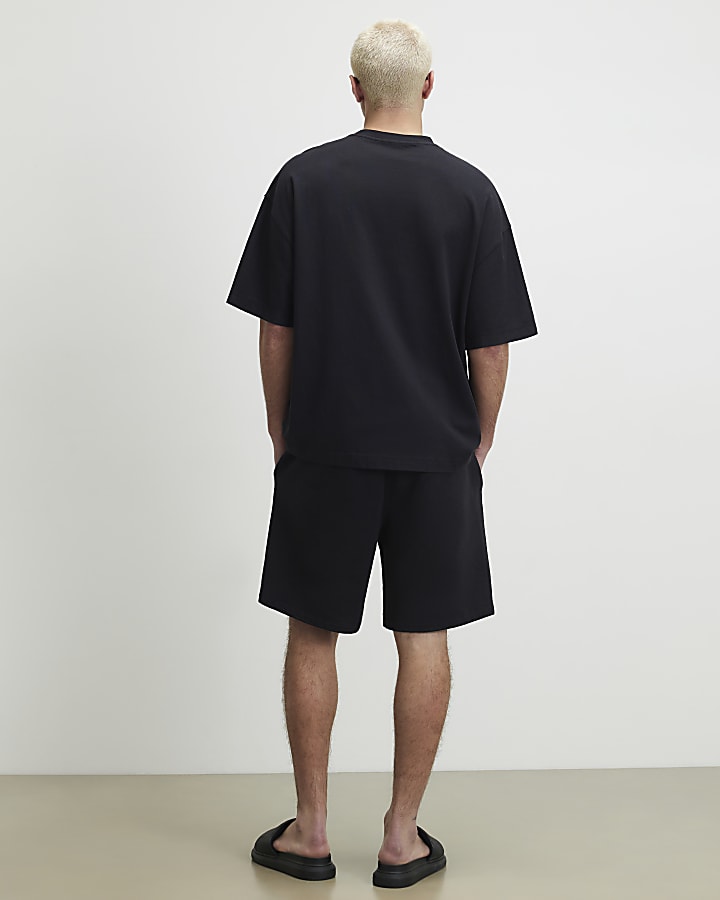 Black Oversized Fit Washed T-Shirt Set